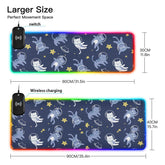 Cat Wireless Charging Mouse Pad for Mobile Phone Extra Large Gaming Mousepad with 13 Lighting Modes Computer Mat for Gaming MacBook PC Laptop Desk Home Office